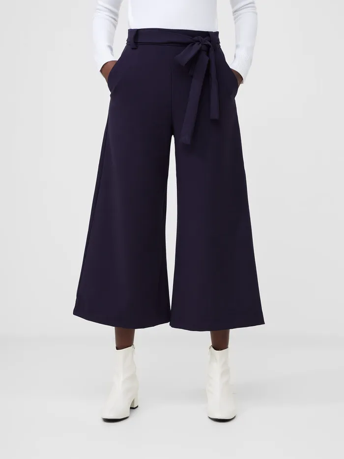 Woman Trousers French Connection Whisper Belted Culottes Utility Blue Woman Trousers French Connection Whisper Belted Culottes Utility Blue