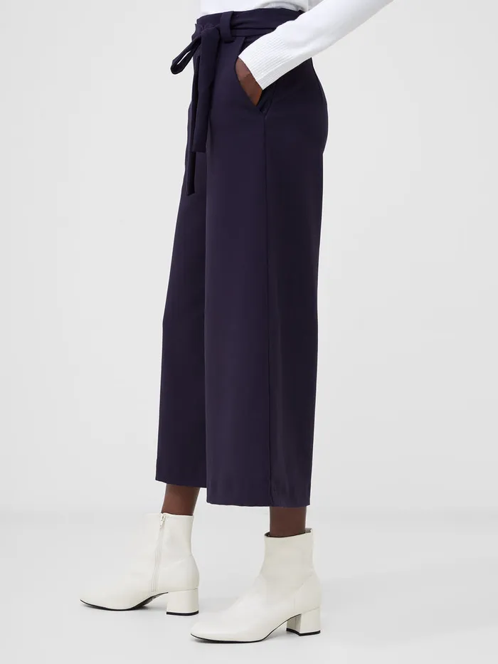 Woman Trousers French Connection Whisper Belted Culottes Utility Blue Woman Trousers French Connection Whisper Belted Culottes Utility Blue