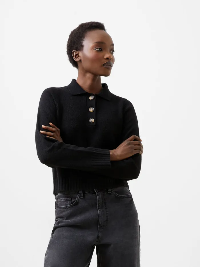 Woman Women039s Winter Outfits French Connection Vhari Recycled Long Sleeve Button Up Jumper Black