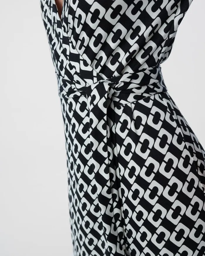 Women Abigail Silk Jersey Maxi Wrap Dress Chain Link Medium Black DVF Dresses
