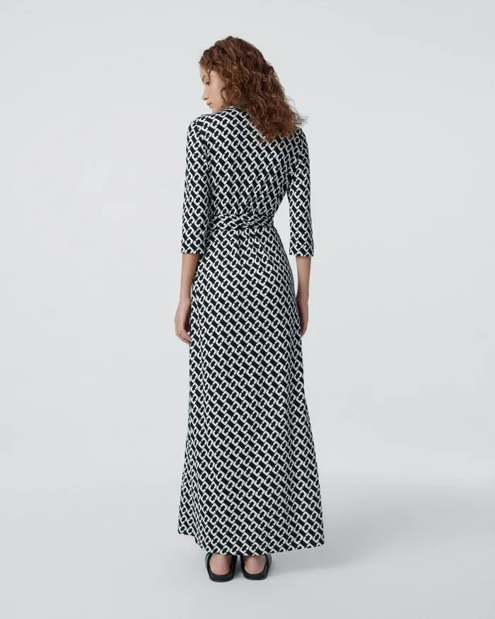 Women Abigail Silk Jersey Maxi Wrap Dress Chain Link Medium Black DVF Dresses