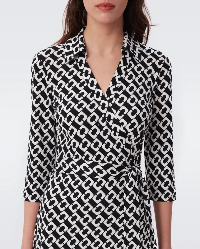Women Abigail Silk Jersey Midi Wrap Dress Chain Link Medium Black DVF Dresses