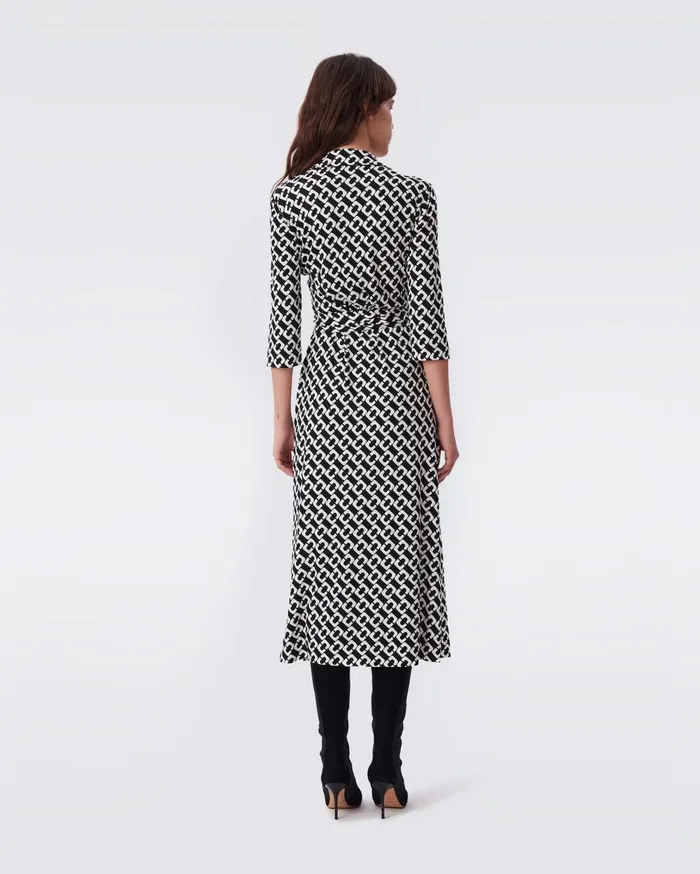Women Abigail Silk Jersey Midi Wrap Dress Chain Link Medium Black DVF Dresses