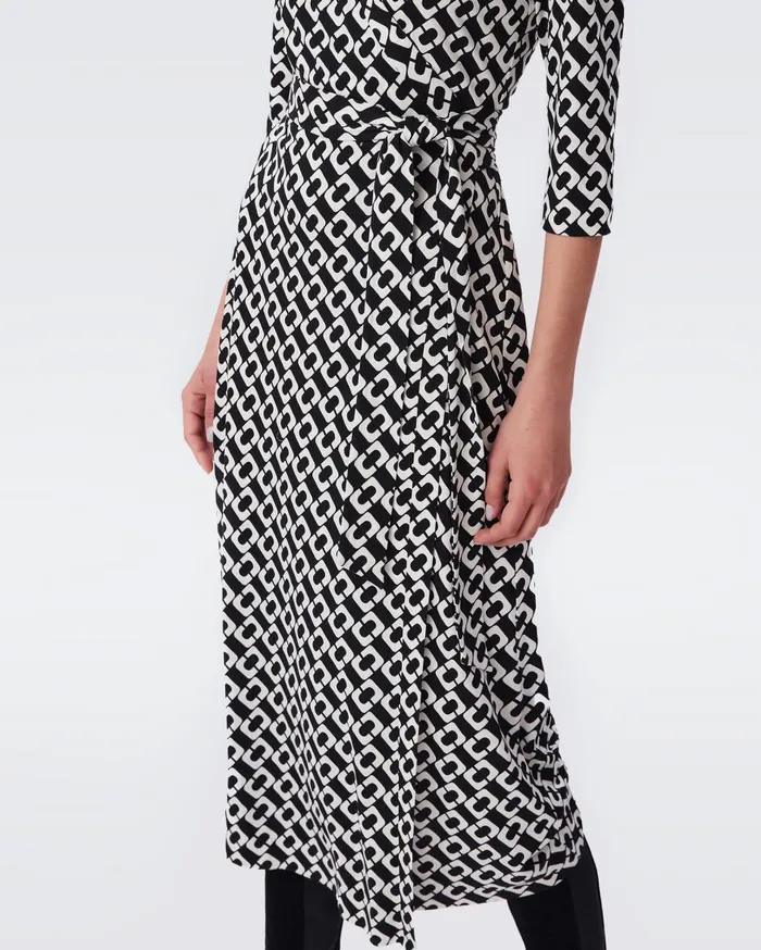 Women Abigail Silk Jersey Midi Wrap Dress Chain Link Medium Black DVF Dresses
