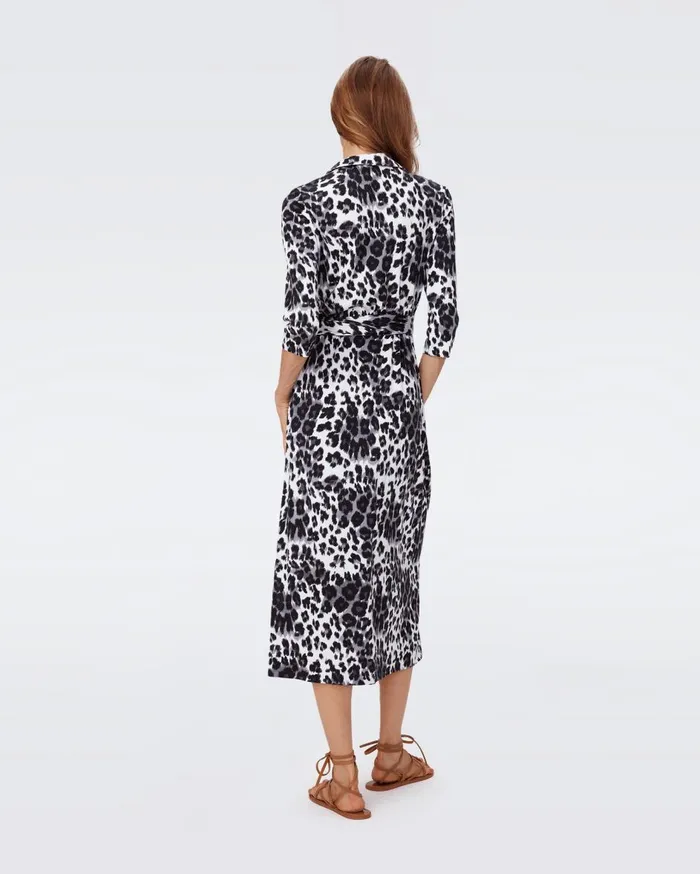 Women Abigail Silk Jersey Midi Wrap Dress Heritage Snow Cheetah DVF Dresses