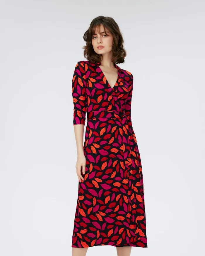 Women Abigail Silk Jersey Midi Wrap Dress Midnight Kiss Multi DVF Dresses