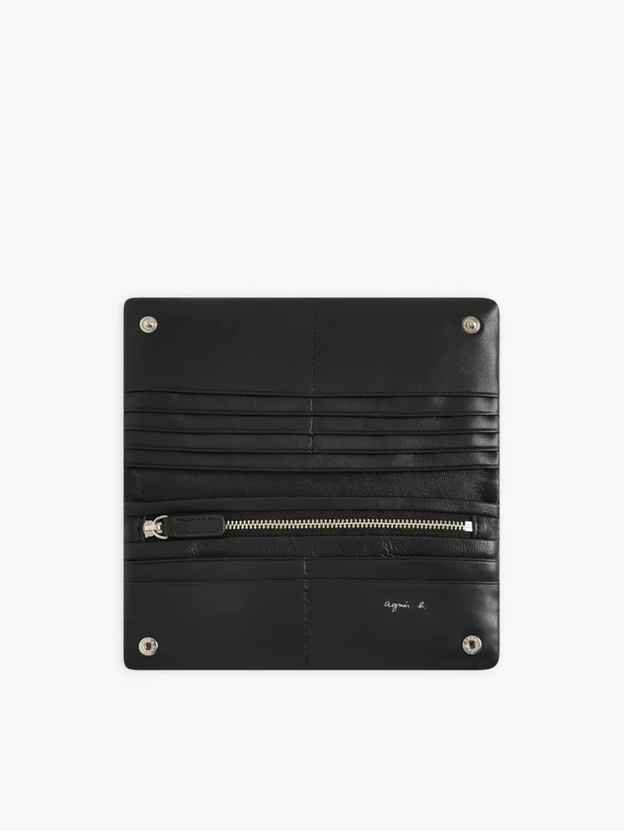 Women Agns B Bags Black Leather Long Snap Wallet