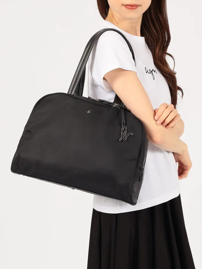 Women Agns B Bags Black Nylon Bag With Leather Handles