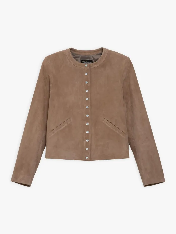 Women Agns B Cardigans Beige Cardigan In Stretch Lambskin Suede