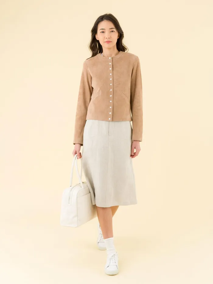 Women Agns B Cardigans Beige Cardigan In Stretch Lambskin Suede
