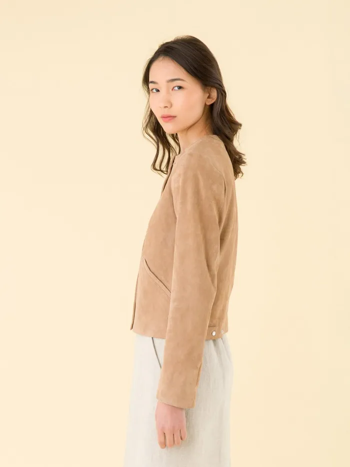 Women Agns B Cardigans Beige Cardigan In Stretch Lambskin Suede