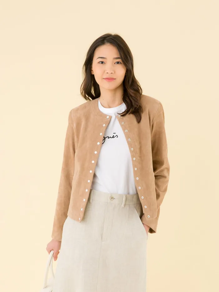 Women Agns B Cardigans Beige Cardigan In Stretch Lambskin Suede