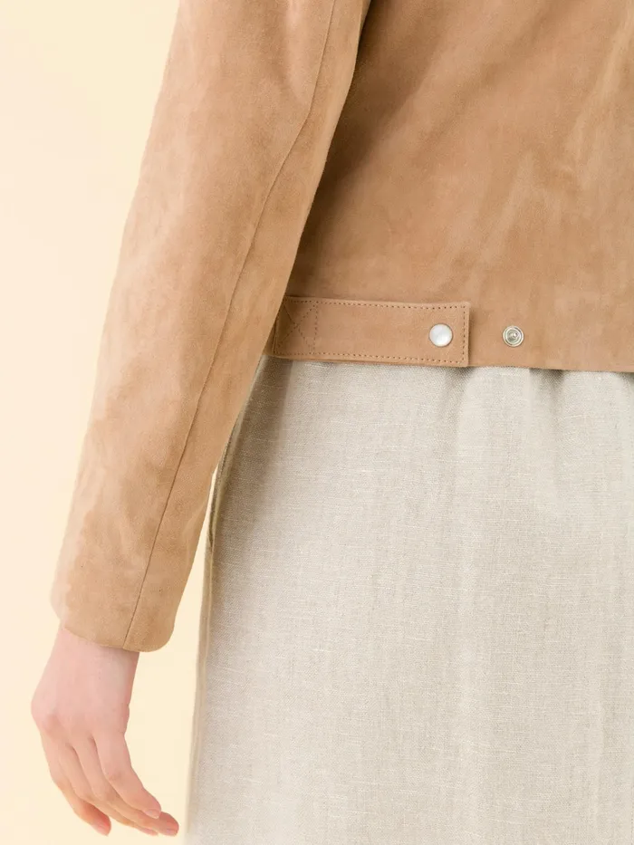 Women Agns B Cardigans Beige Cardigan In Stretch Lambskin Suede