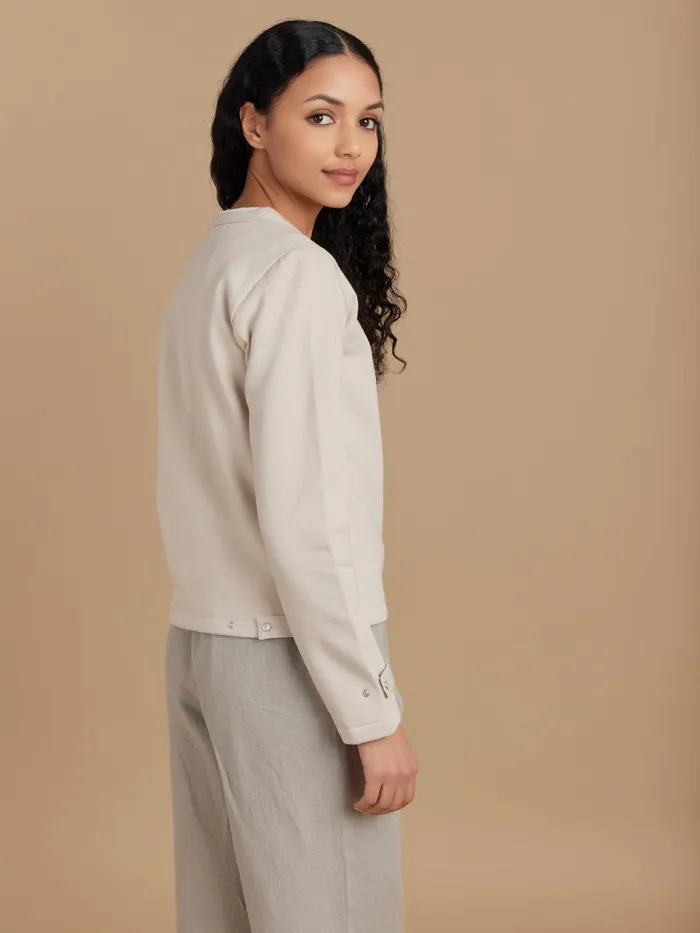 Women Agns B Cardigans Beige Cotton Fleece Rosana Snap Cardigan