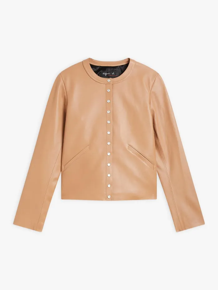 Women Agns B Cardigans Brown Snap Lambskin Cardigan