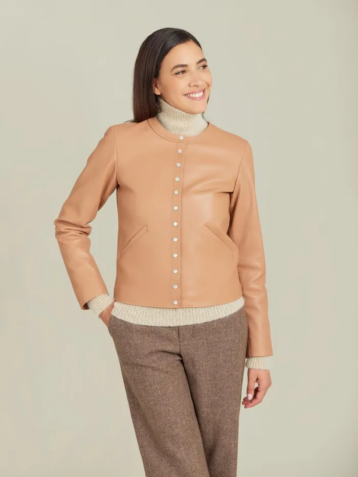 Women Agns B Cardigans Brown Snap Lambskin Cardigan