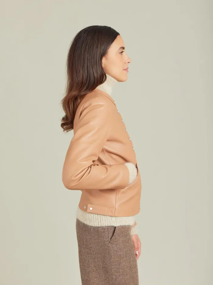 Women Agns B Cardigans Brown Snap Lambskin Cardigan
