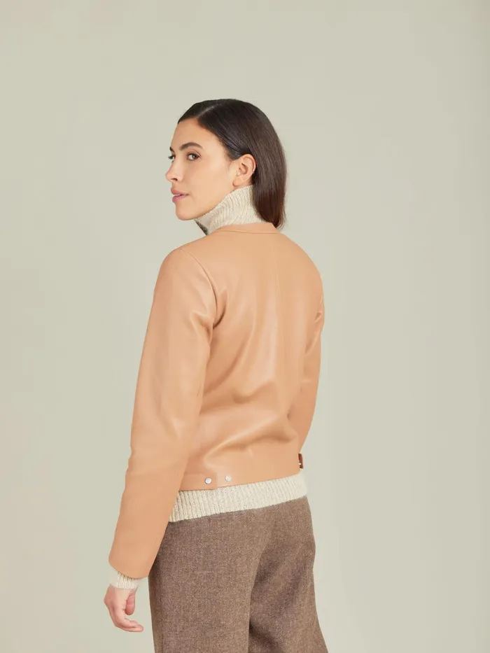 Women Agns B Cardigans Brown Snap Lambskin Cardigan
