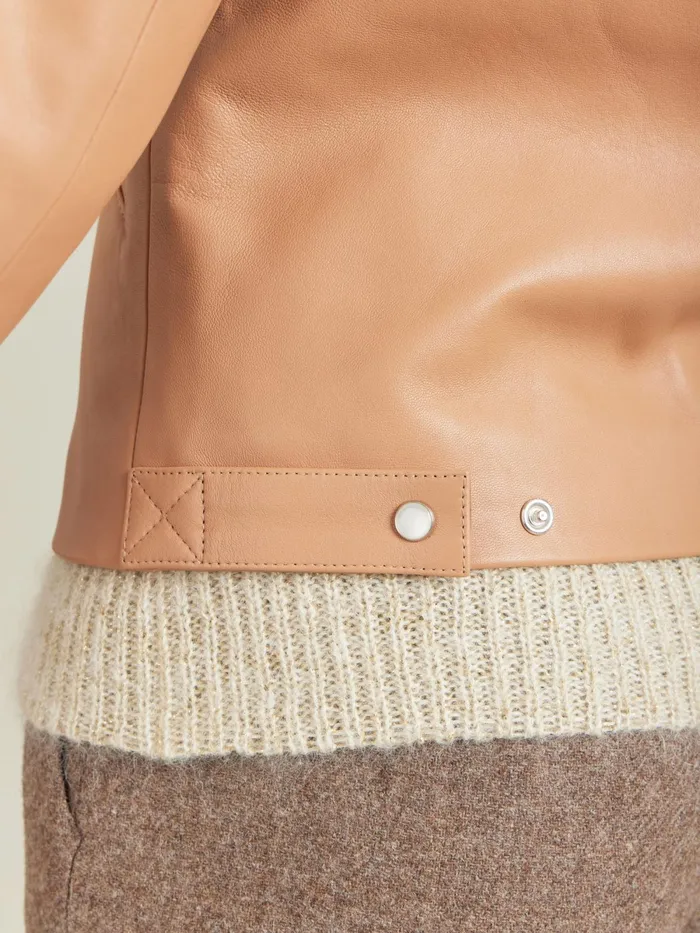 Women Agns B Cardigans Brown Snap Lambskin Cardigan