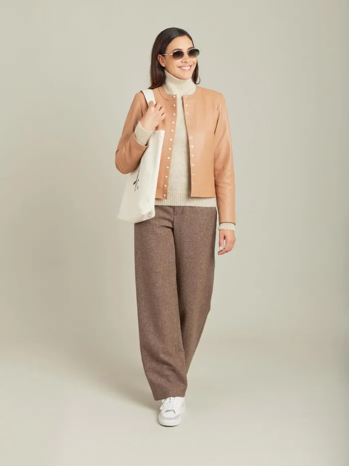 Women Agns B Cardigans Brown Snap Lambskin Cardigan