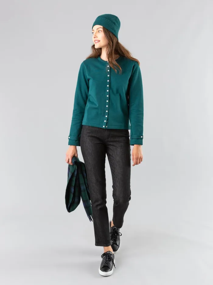 Women Agns B Cardigans Dark Green Cotton Fleece Rosana Snap Cardigan