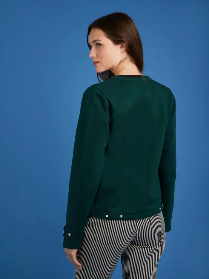 Women Agns B Cardigans Dark Green Cotton Fleece Rosana Snap Cardigan