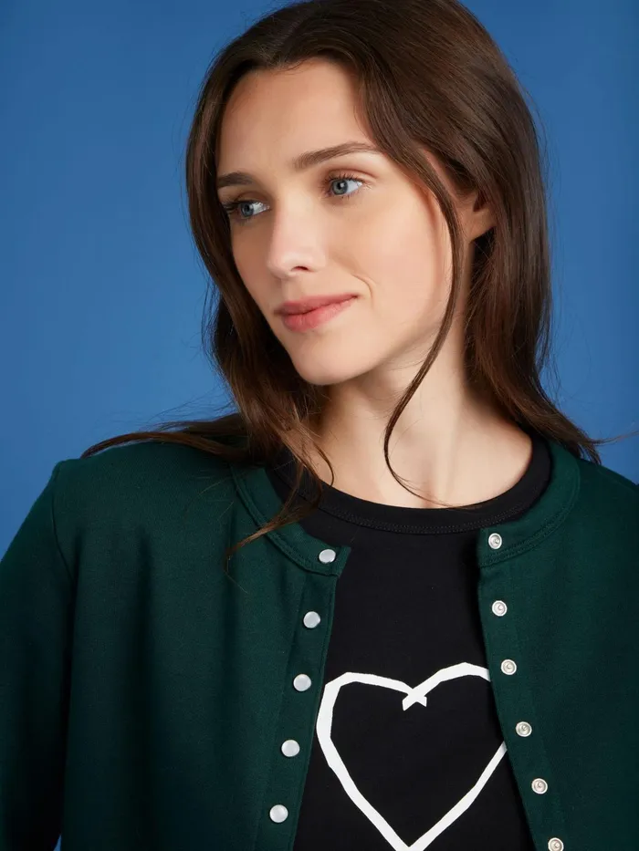 Women Agns B Cardigans Dark Green Cotton Fleece Rosana Snap Cardigan
