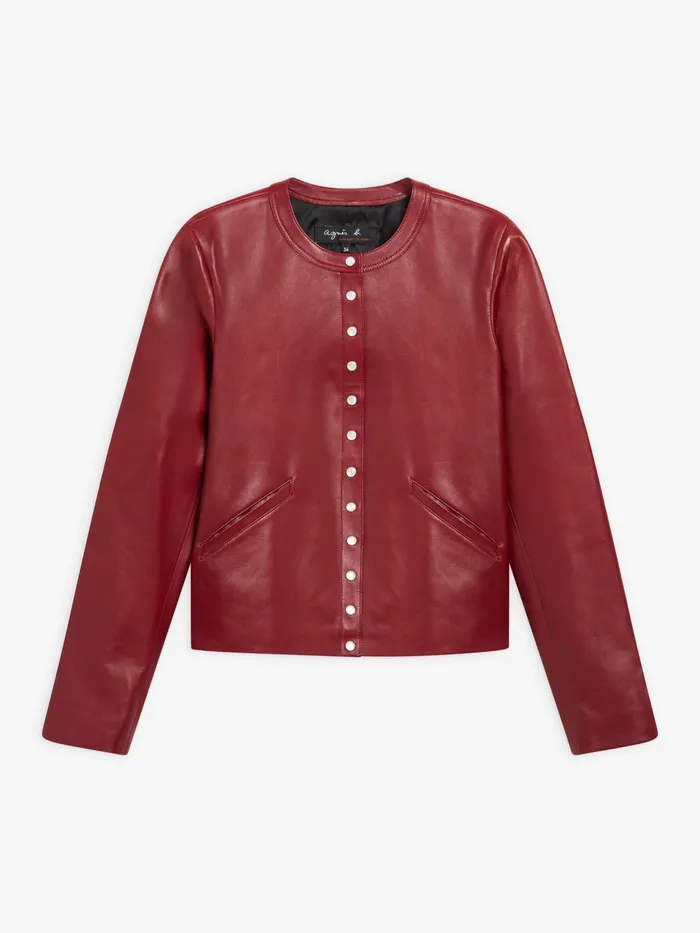Women Agns B Cardigans Dark Red Snap Lambskin Cardigan