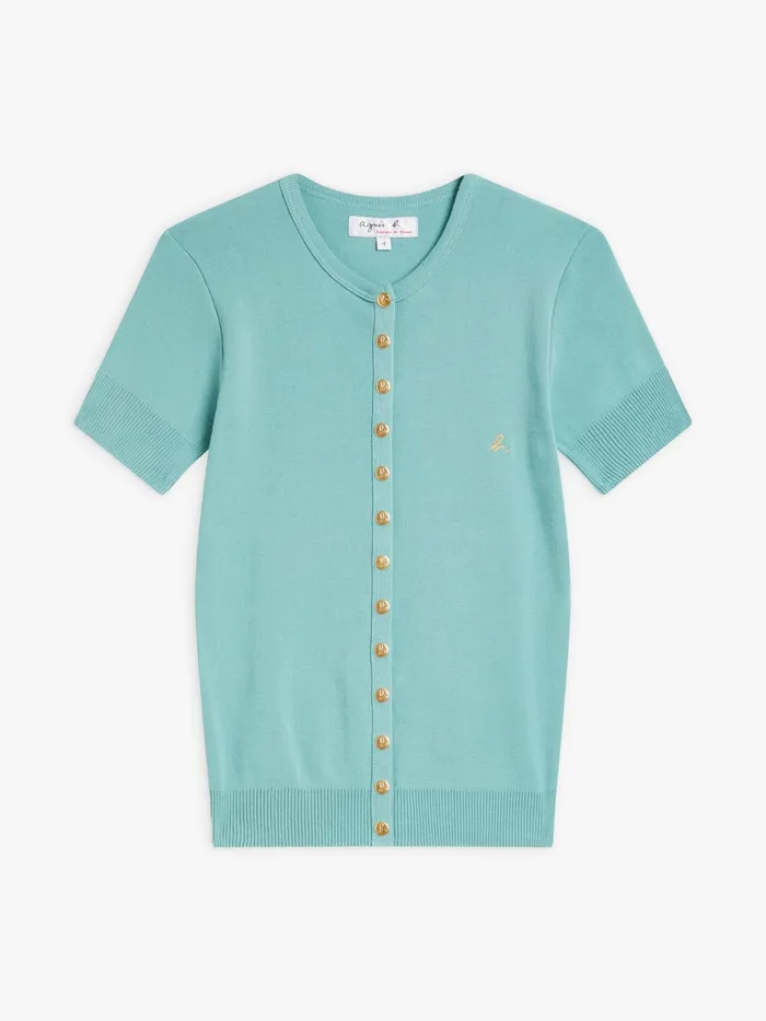 Women Agns B Cardigans Green Swing Shortsleeve Cotton Snap Cardigan