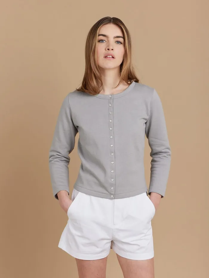 Women Agns B Cardigans Grey Cotton Fleece Le Petit Snap Cardigan