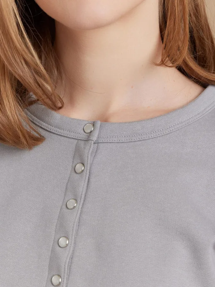 Women Agns B Cardigans Grey Cotton Fleece Le Petit Snap Cardigan