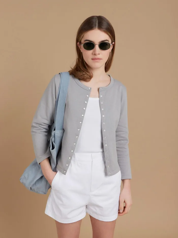 Women Agns B Cardigans Grey Cotton Fleece Le Petit Snap Cardigan