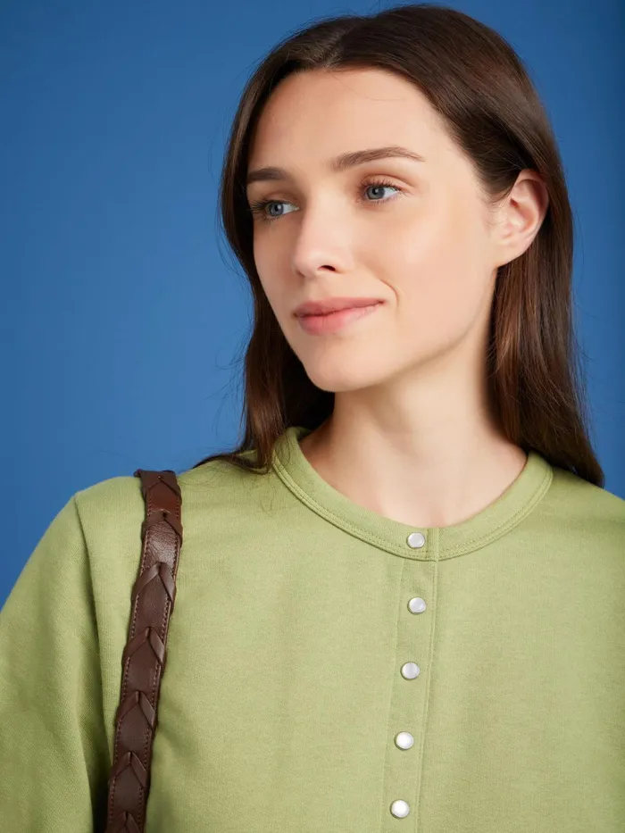 Women Agns B Cardigans Khaki Le Classique Fleece Snap Cardigan