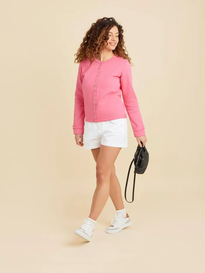 Women Agns B Cardigans Pink Cotton Fleece Rosana Snap Cardigan