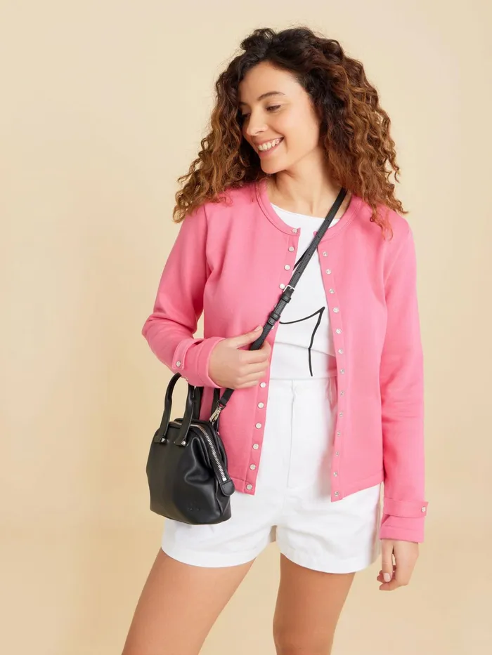Women Agns B Cardigans Pink Cotton Fleece Rosana Snap Cardigan