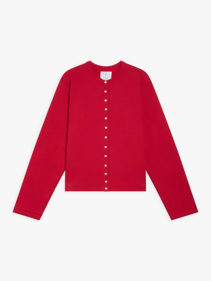Women Agns B Cardigans Red Cotton Fleece Snap Cardigan