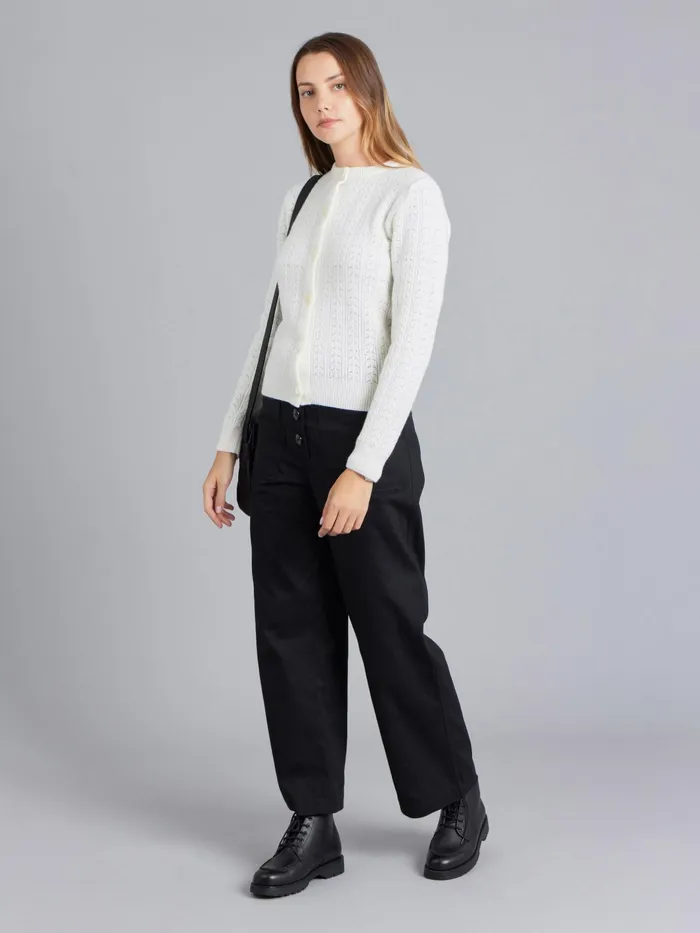 Women Agns B Cardigans White Pointelle Wool Cardigan