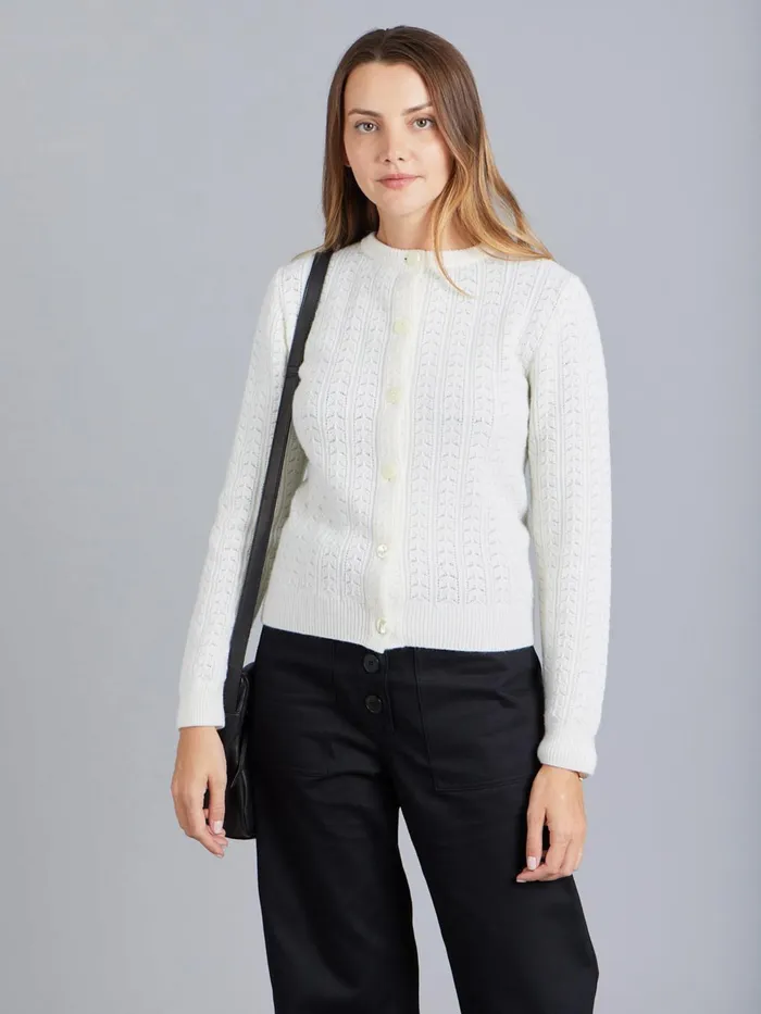 Women Agns B Cardigans White Pointelle Wool Cardigan