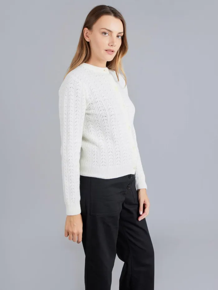 Women Agns B Cardigans White Pointelle Wool Cardigan