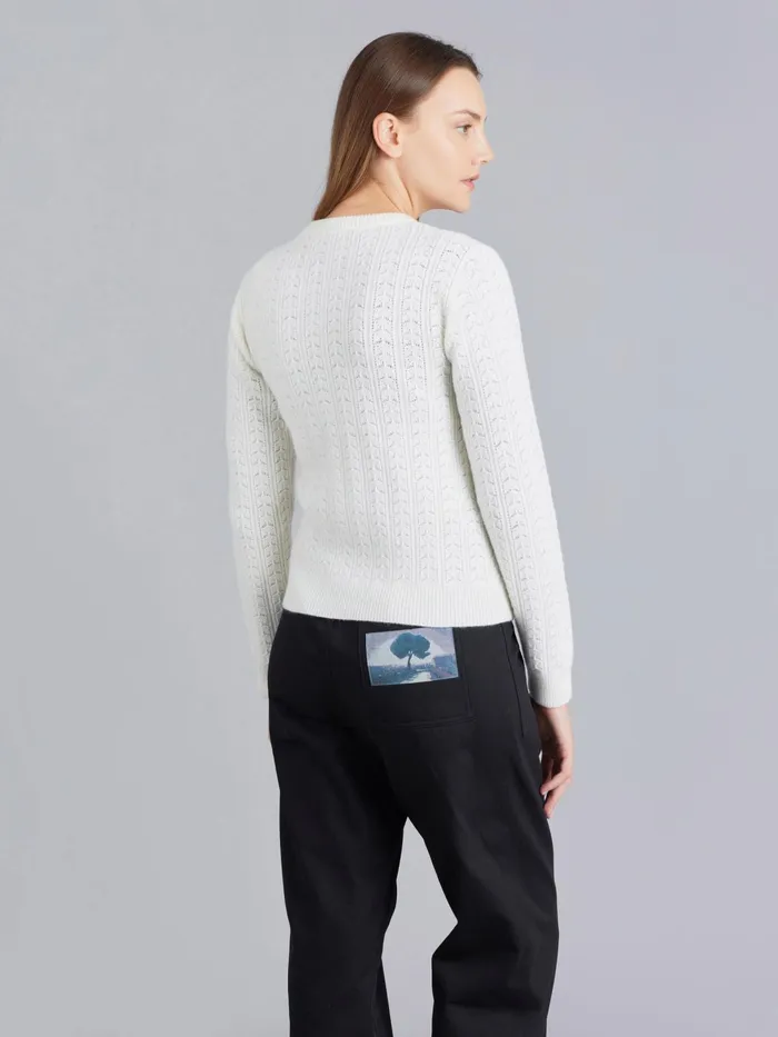 Women Agns B Cardigans White Pointelle Wool Cardigan