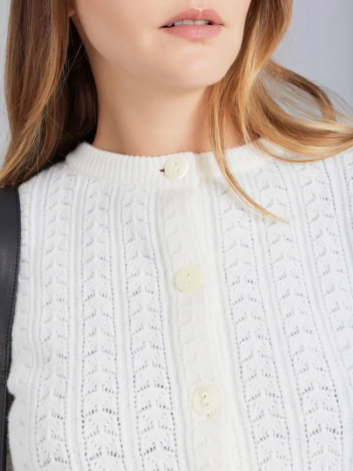 Women Agns B Cardigans White Pointelle Wool Cardigan