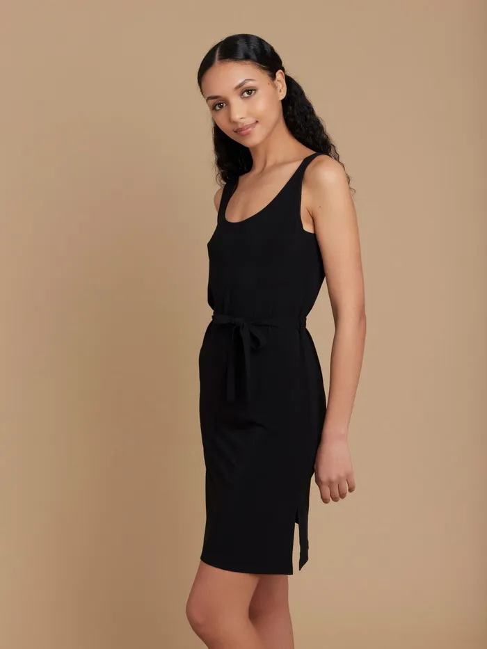 Women Agns B Dresses Black Tiebelt Popy Dress
