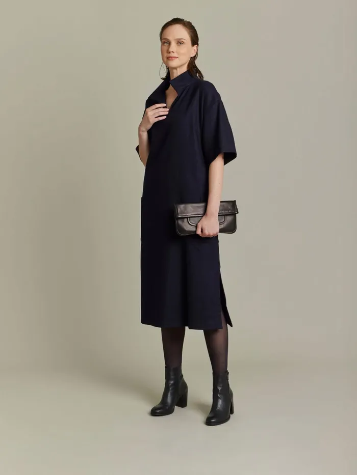 Women Agns B Dresses Blue Wool Flannel Dress