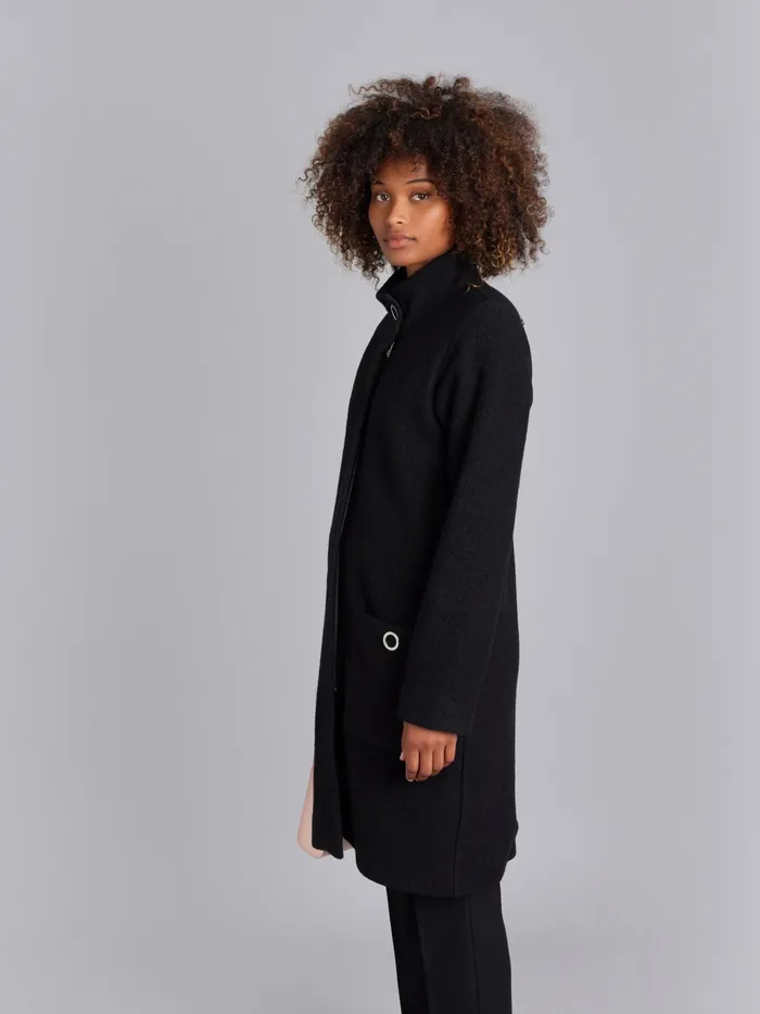 Women Agns B Jackets and Coats Black Boiled Wool Manaus Coat