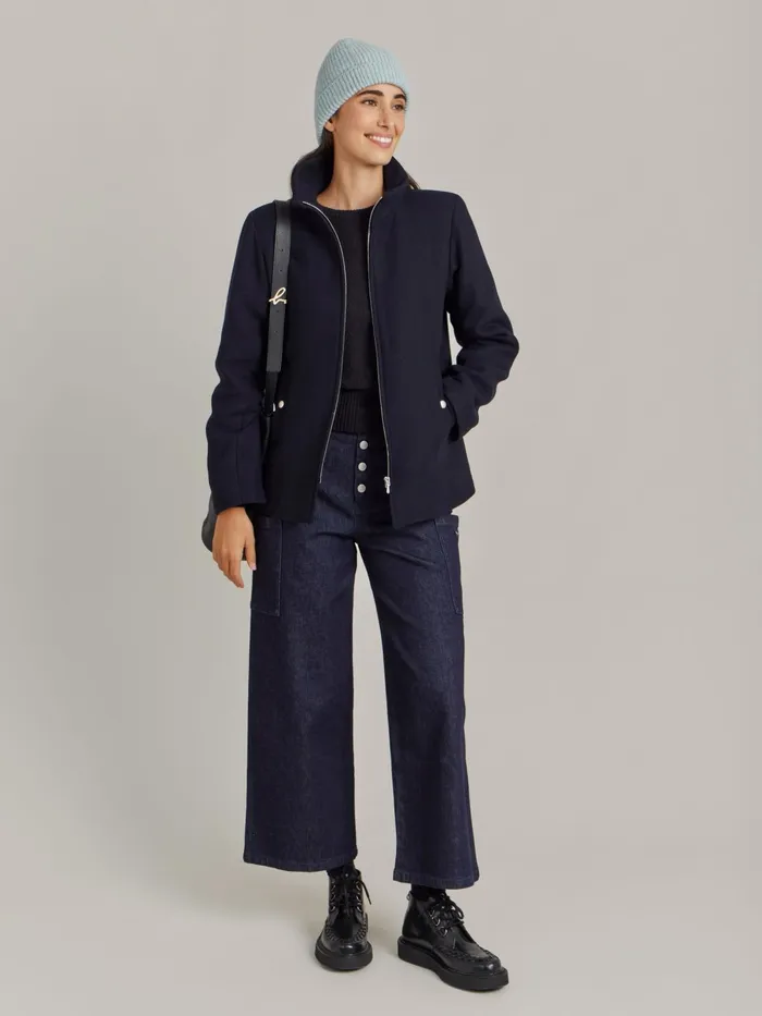 Women Agns B Jackets and Coats Blue Wool Cotton Twill Olympe Jacket