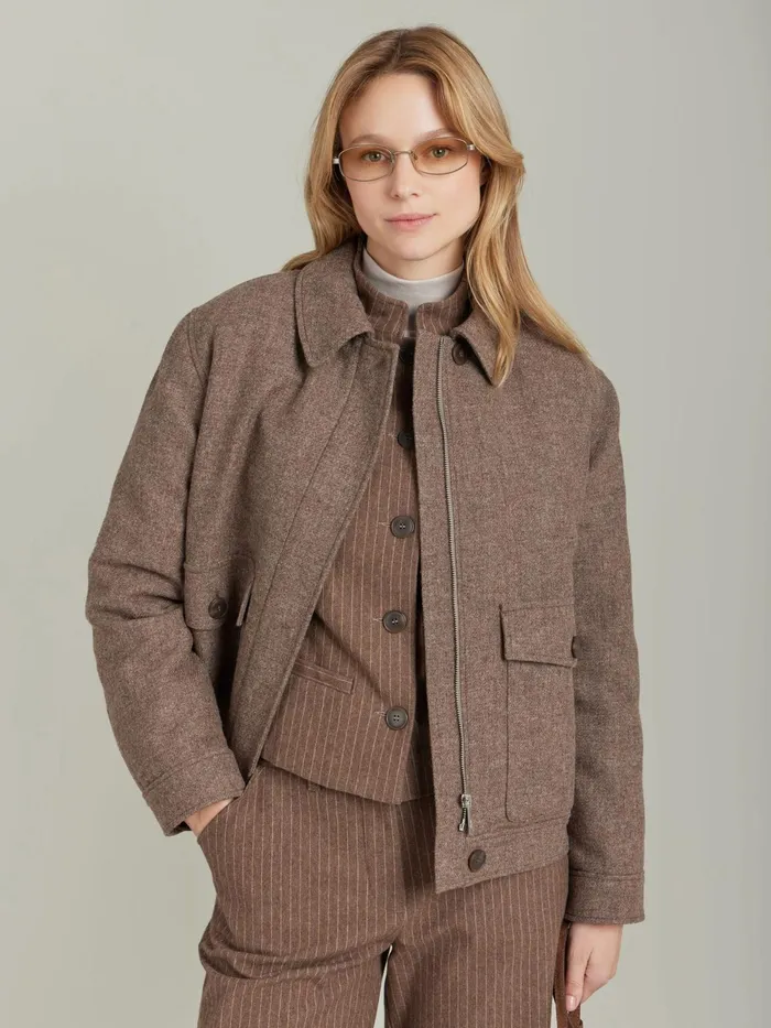 Women Agns B Jackets and Coats Brown Cotton Twill Lanna Jacket