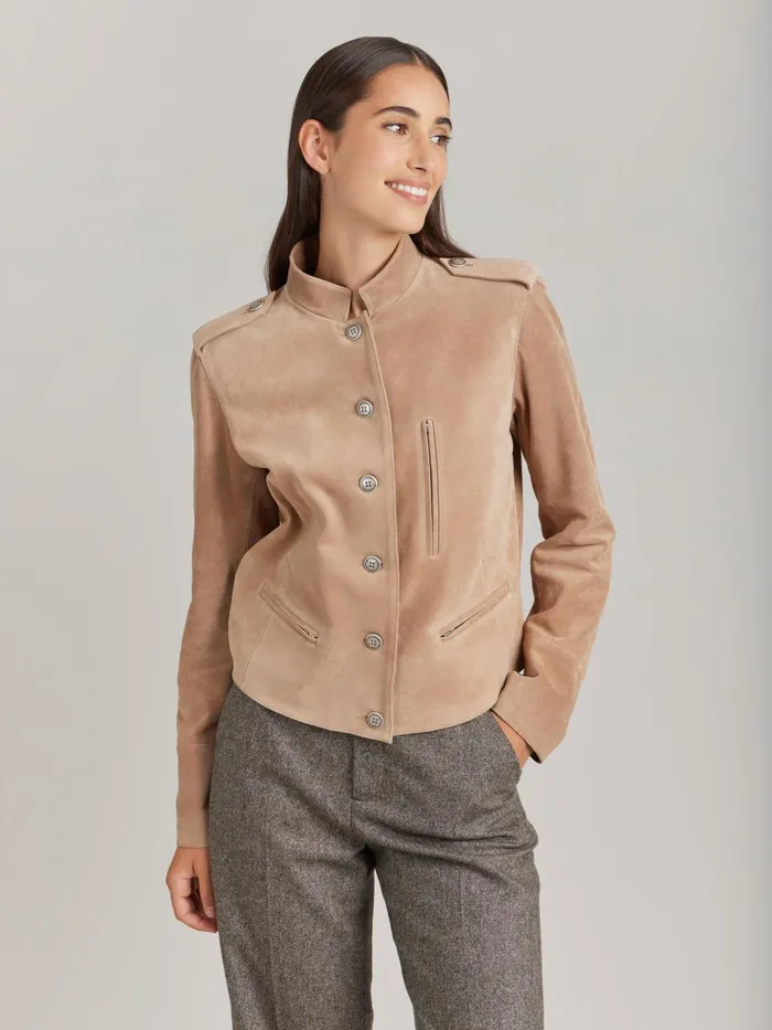 Women Agns B Jackets and Coats Brown Leather Tambour Jacket