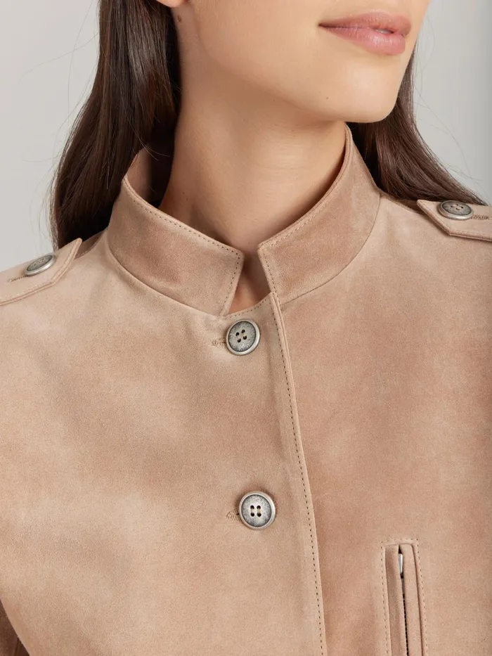 Women Agns B Jackets and Coats Brown Leather Tambour Jacket