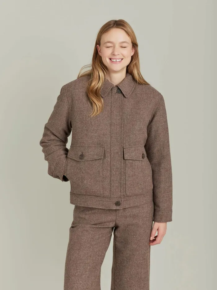 Women Agns B Jackets and Coats Brown Shetland Wool Jacket