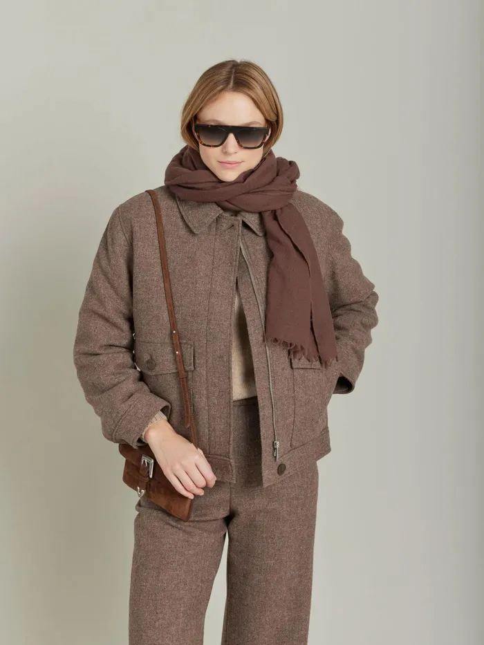 Women Agns B Jackets and Coats Brown Shetland Wool Jacket